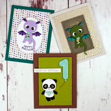 Three cards with a panda and a dragon on them.