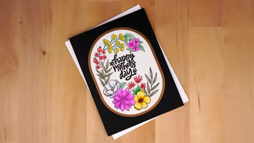 A black and white Mother's Day greeting card with flowers on it.