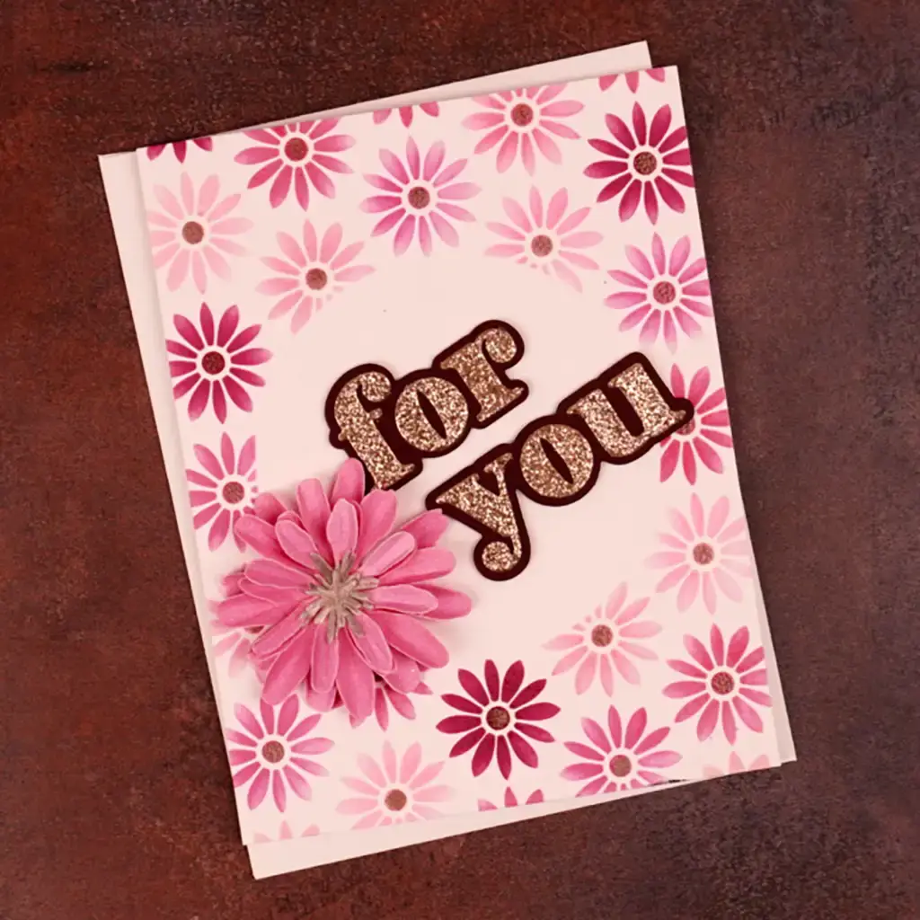 A jaw-dropping pink and white card with the words for you on it.
