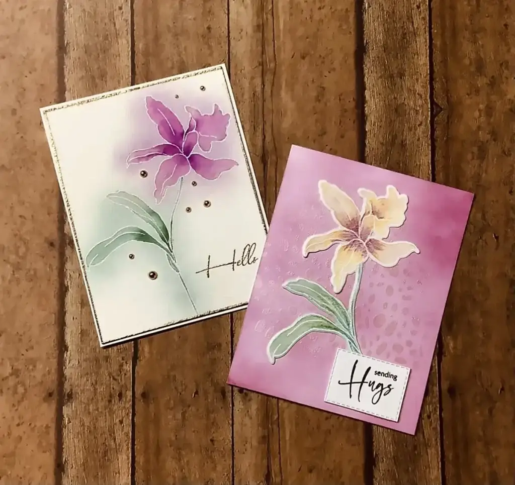 Two cards showcasing beautiful flowers using one of the 4 ways to watercolor.