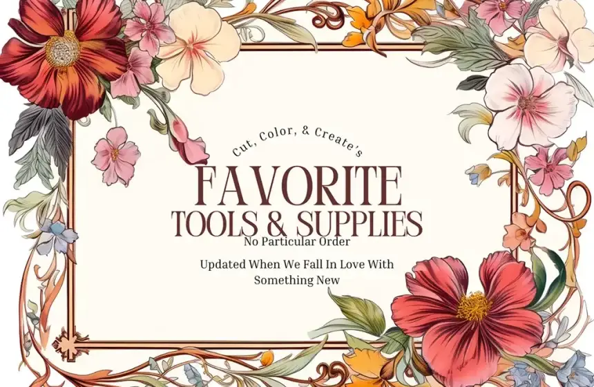 A banner for Favorite tools & supplies with a rectangular frame with flowers