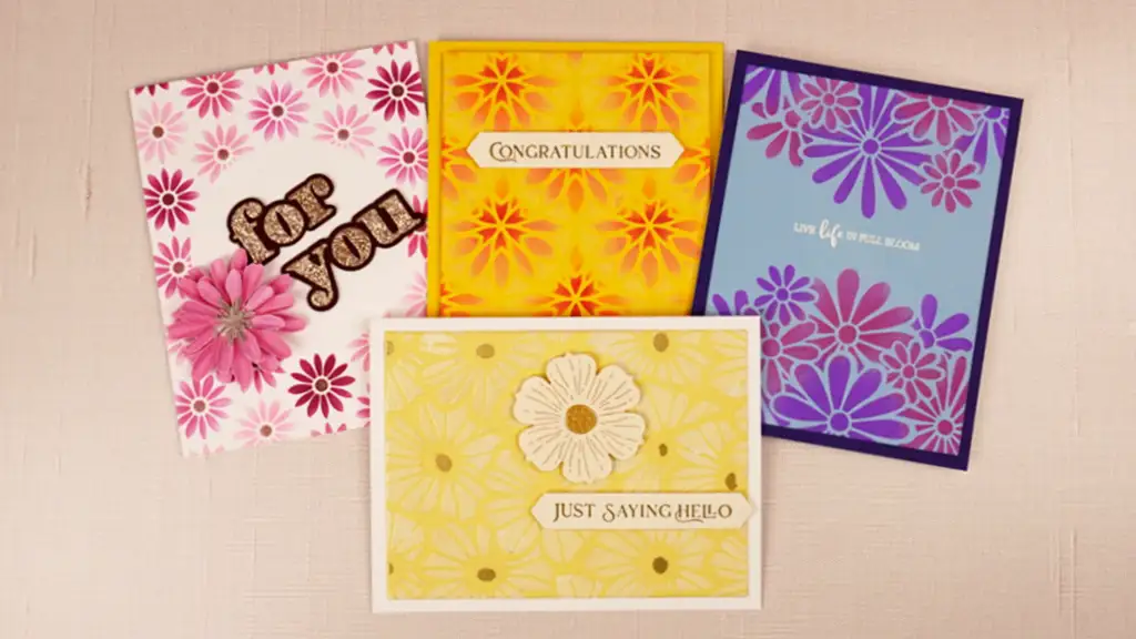 Four beautiful cards created using stencils.