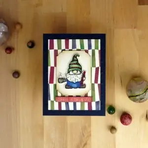A greeting card with a gnome on it.