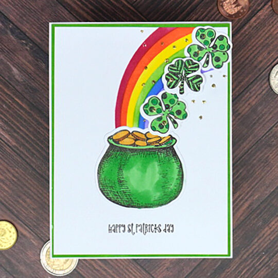 St. Patrick's Day card with a bright green pot of gold.