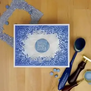 Lovely blue card with a background using Spellbinders March 2024 Monthly Club kit - BetterPress plate..