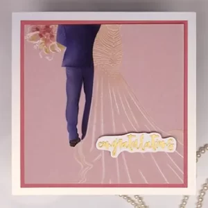 Handmade wedding card with a bride and groom on it. You can watch how to make it on the @Altenew Background Bonanza video hop.