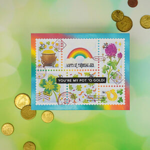 Handmade greeting card for St. Patricks using mass-produce greeting cards with layered stencils technique