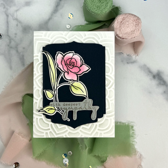 Lovely sympathy card you can make. All you have to do is ink-blend floral stamps and stencil.