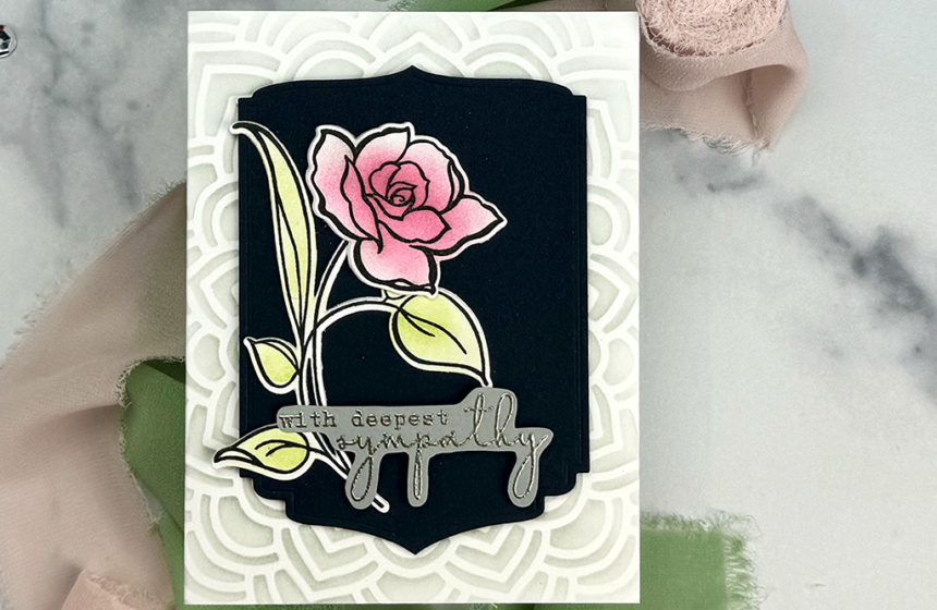 Lovely sympathy card you can make. All you have to do is ink-blend floral stamps and stencil.