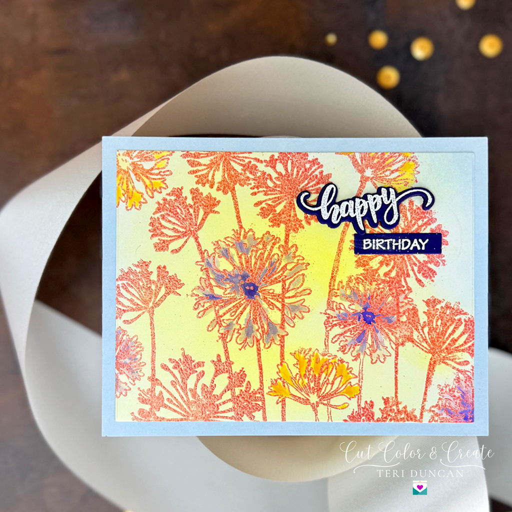 Colorful birhday card featuring Agapanthus.