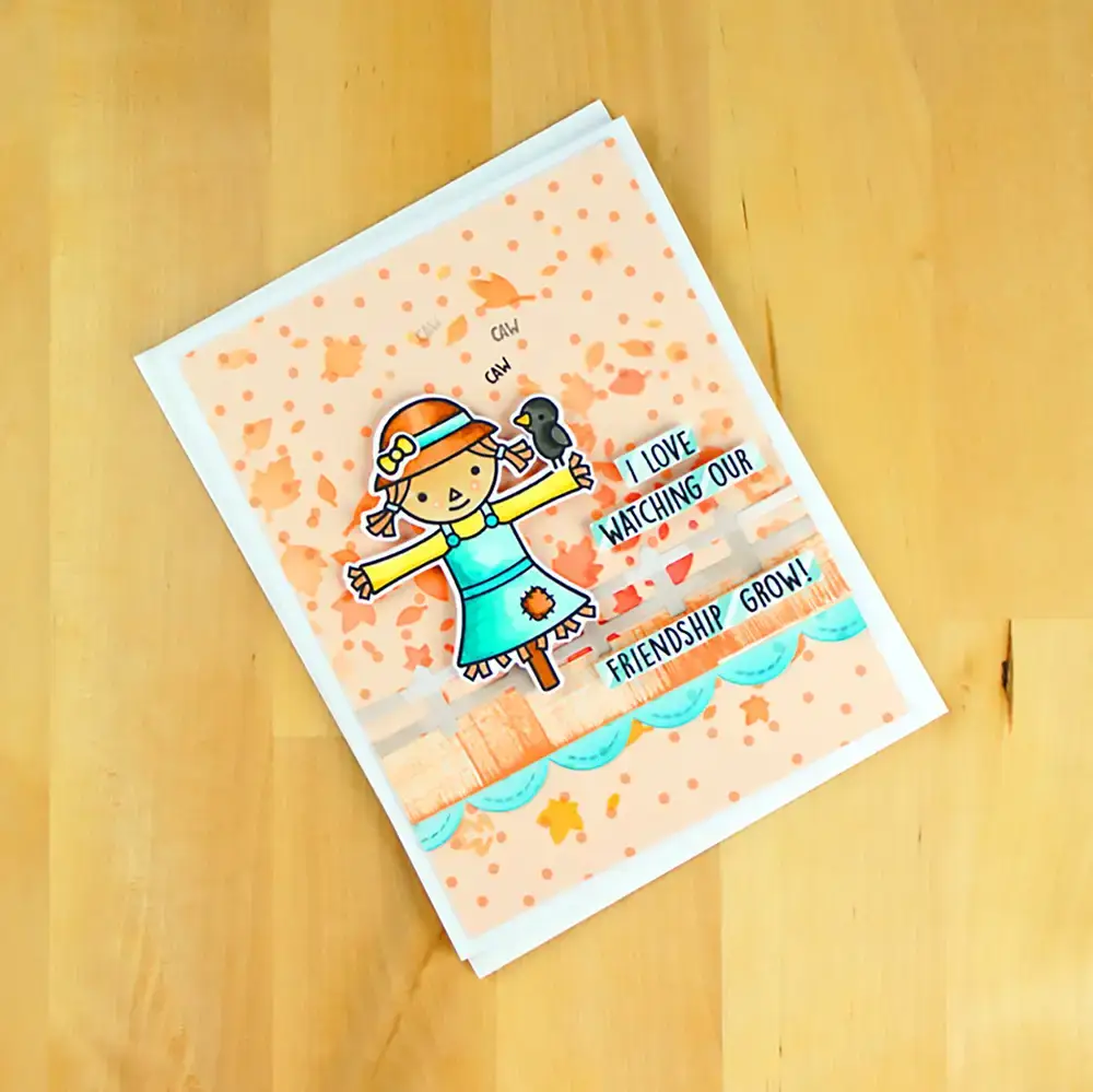 Cute Crow Girl with Crow Friendship card - Peach