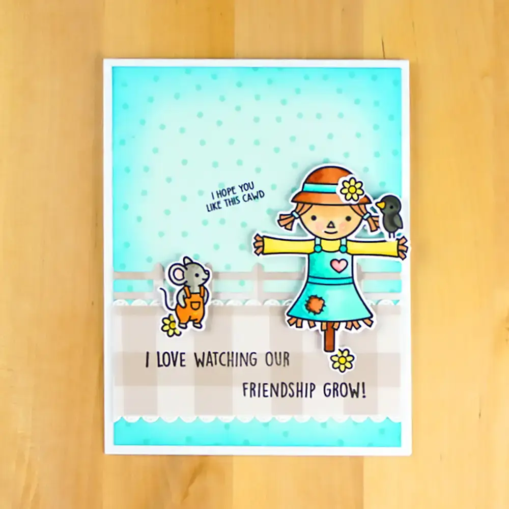 Cute Crow Girl with Mouse Friendship card - Teal