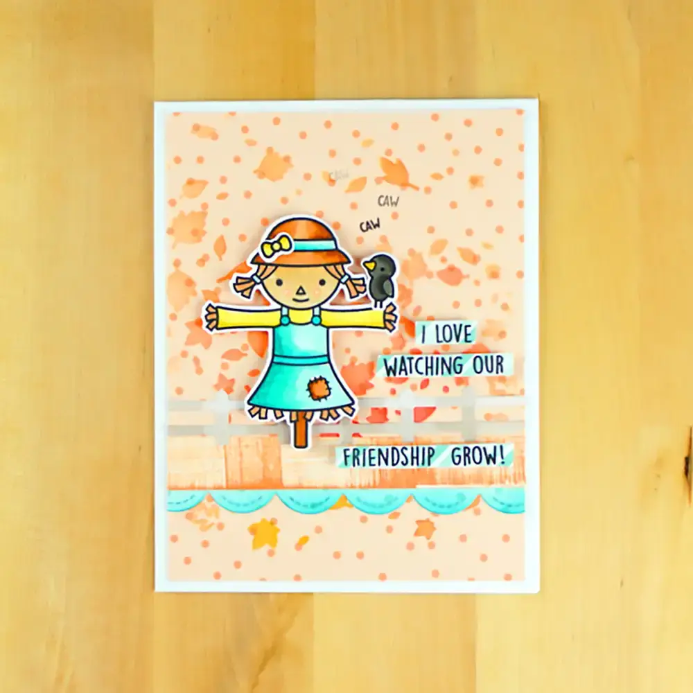 Cute Crow Girl with Crow Friendship card - Peach