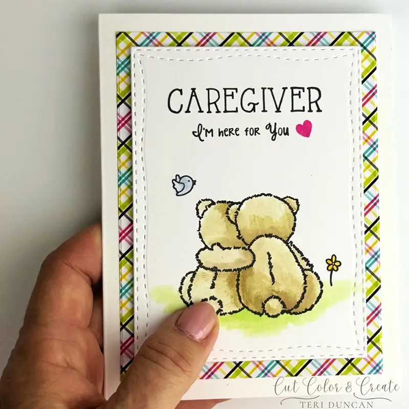Caregiver I'm here for you card on a white background.