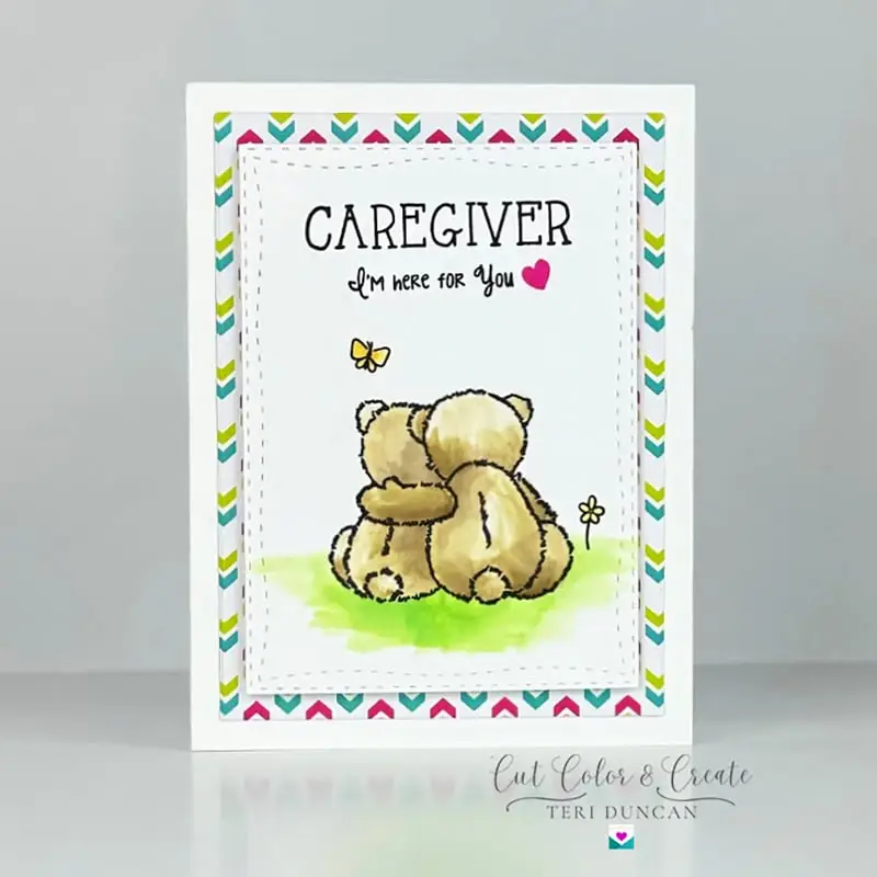 Caregiver I'm here for you card on a white background.