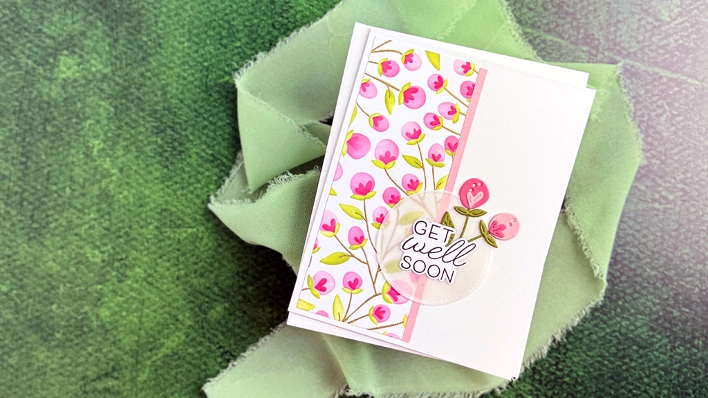 Buds & Blossoms Get Well Card - pretty card with pink flowers with gold stems.