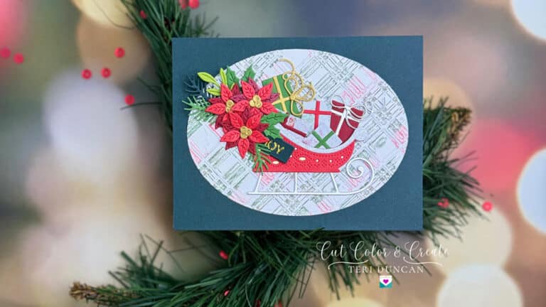 Christmas card made with die-cuts using Dethe Delivering Joy Sleigh die set from the Handmade Holidays Collection