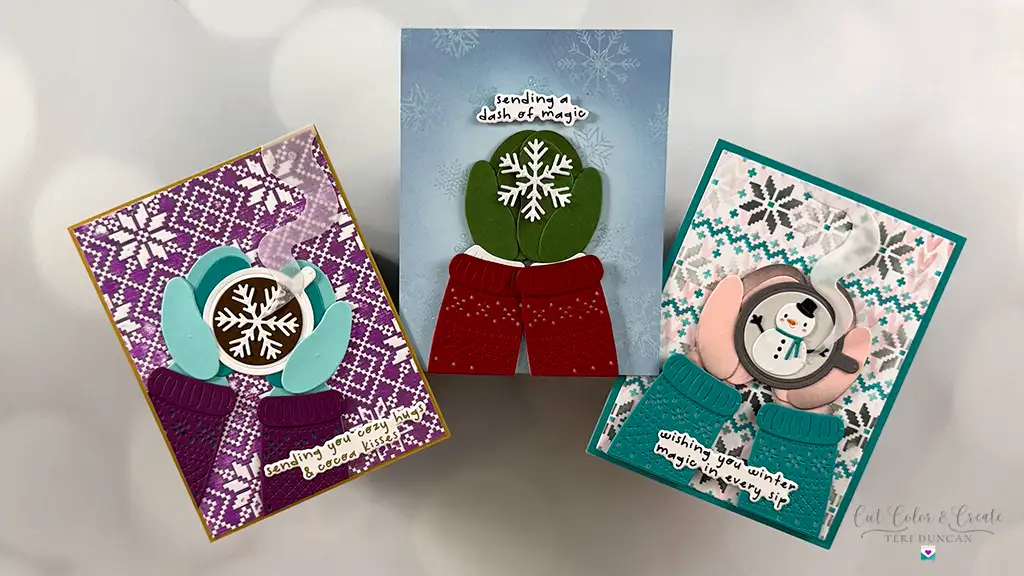 Three beautiful winter cards created using Spellbinders July 2025 club kits.